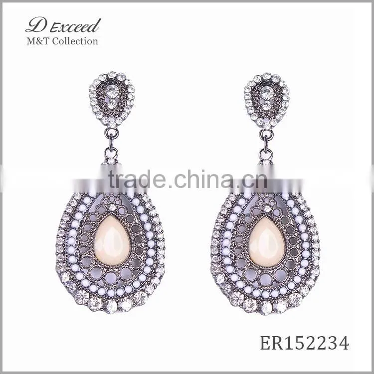 Yiwu Jewelry Factory D Exceed Fashion Crystal Silver Plating Water Drop Earrings Resin Alloy Dangle Earrings