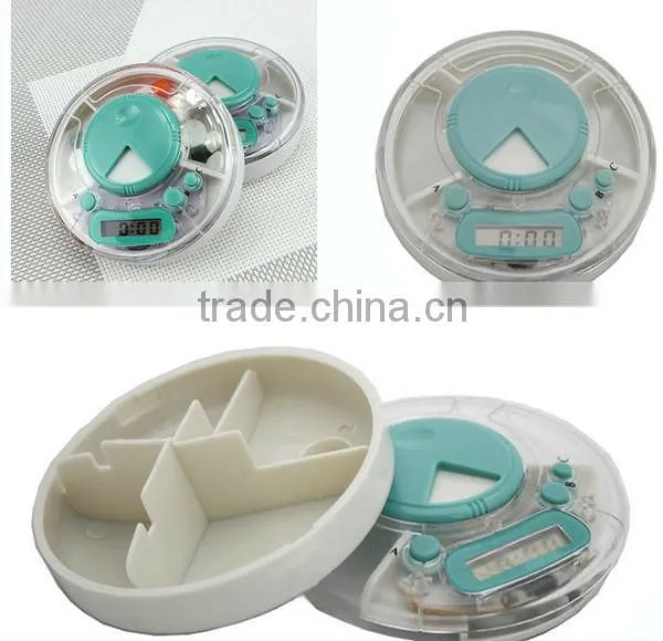 Multifunctional Round Shape 4 Compartments Alarm Pill Box digital Timer Countdown Timer