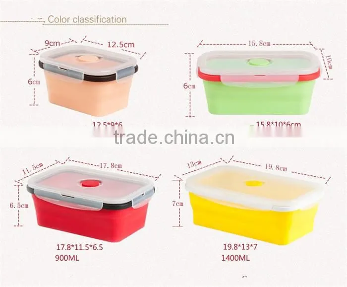 Reusable silicone folding lunch box Silicone Collapsible single Compartment Lunch Container Box silicone folding lunch box