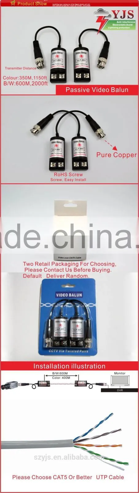 2016 manufacture supply Passive Video Balun for CCTV Security System 300-450M U-201C
