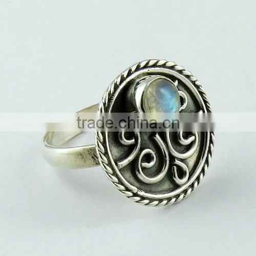Two Tones Royal !! Lapis & Rainbow Moonstone 925 Sterling Silver Ring, Handmade Silver Jewelry , Wholesale Silver Jewelry