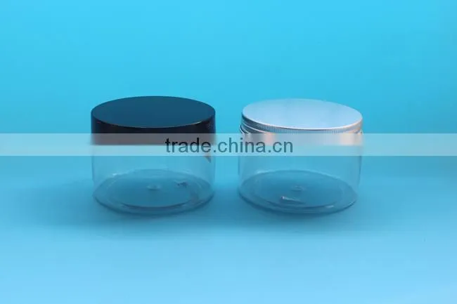 Round colorful 300ml plastic PET jars, 300g 10oz Clear PET plastic jar with aluminum cap