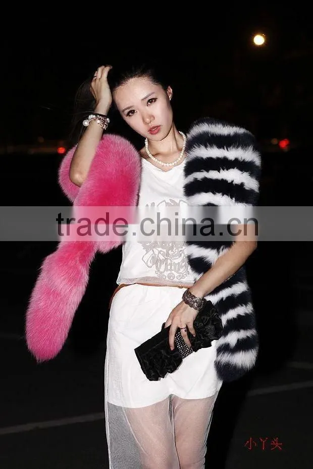 Hot sale Luxury Genuine Fox Fur Block color Fur Shawl