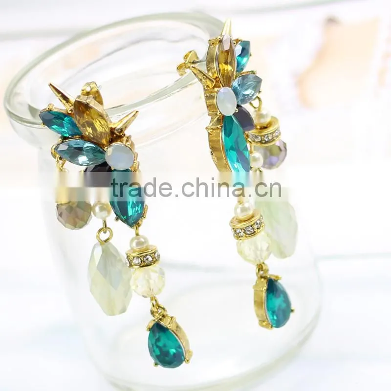 Kingman fashion 18k gold ear tops designs with crystal and pearl
