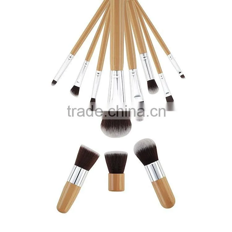 11 Pieces Makeup Brush Set Professional Bamboo Handle Premium Synthetic Kabuki Cosmetics Brushes Kit With Bag
