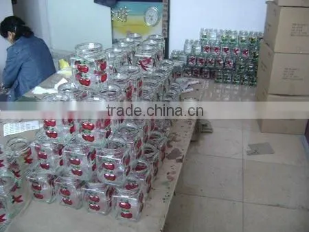 transparent glass cup with decal paper
