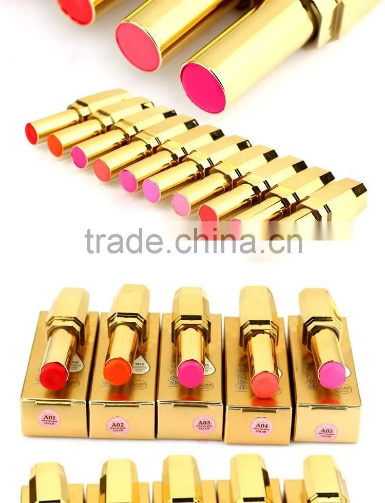 Wholesale Best Selling Fahsion Design Golden Tube Cosmetics Naked Natural Long Lasting Rose Red lipstick
