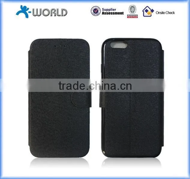 Black Slim PU leather case for iPhone 6S with card slot and stand