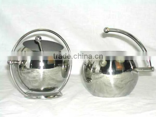 new unique stainless steel 18/8 large mirror finish round sugar and milk pots