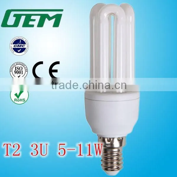 100% Tri-phosphor 8000hrs Mini U Spiral T2 Fluorescent Tube Light