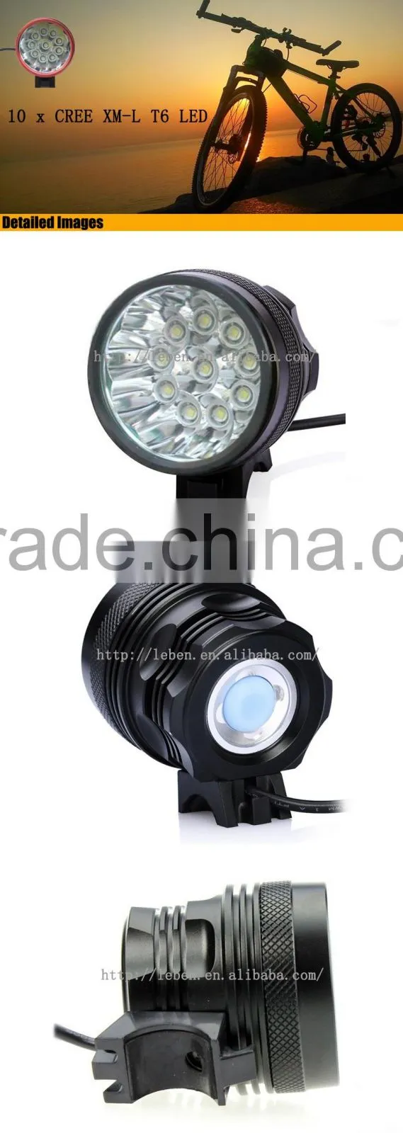10 x CREE XML XM-L T6 LED Bike Light Front Bicycle Lamp Outdoor Flash Light With Rechargeable Battery