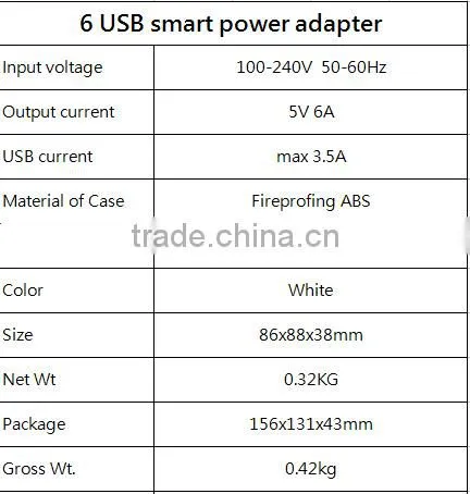 Durable USB charger for charging station , factory portable 6 hubs smart power adapter