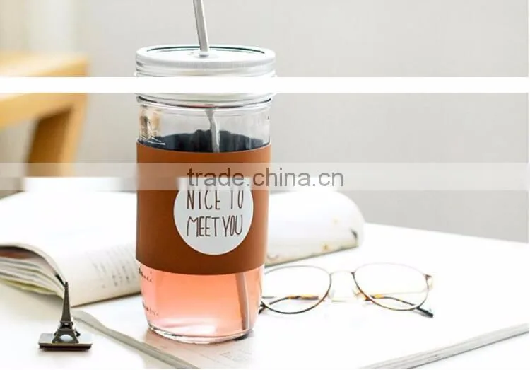 New Fashion Creative Office Glass Coffee Mug With Lid And Straw