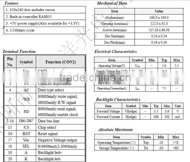 109*160 mm 320240 elevator Save Cost LCD Modules Good Function Graphic