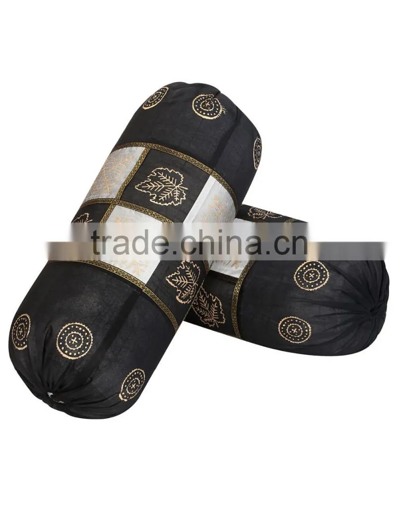 Home Textile Black Bolster Pillow Cover Handmade Indian Bolster Cushion Cover