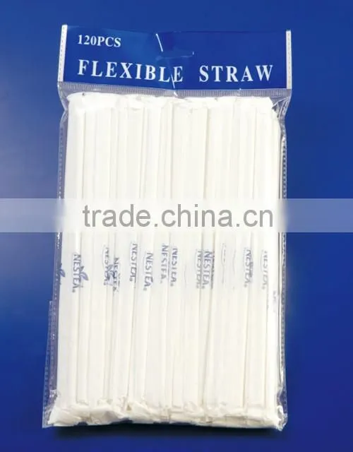Strip color plastic drinking straw with individual paper packing