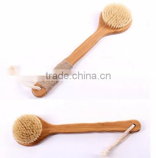 cy304 Dry Skin Natural Bristle Brush Soft Handle Pouch Brush SPA Brushes Bath Shower Bristle Brush with Long Bamboo Handle