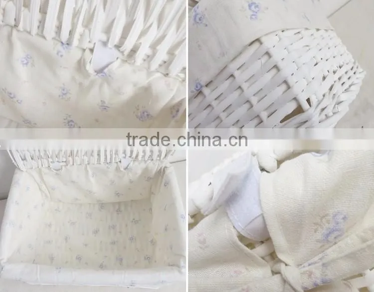 Customized willow weaving fabric liner woven baby clothing storage big basket with lid