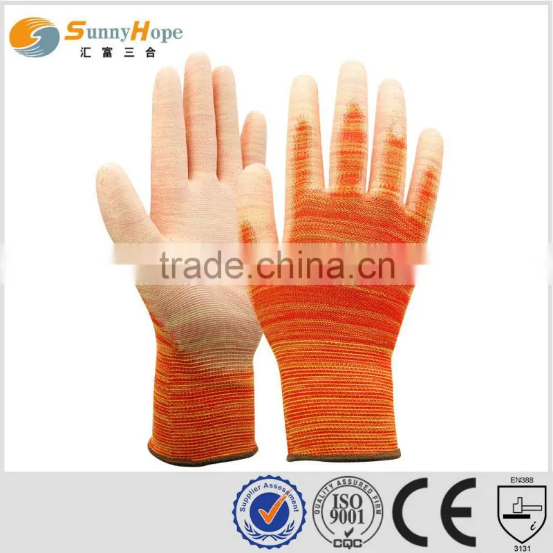 sunnyhope high quality finger protectors orange PU coated gloves