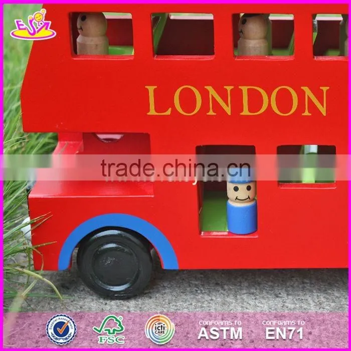 2017 New products children funny wooden toy double decker bus W04A161