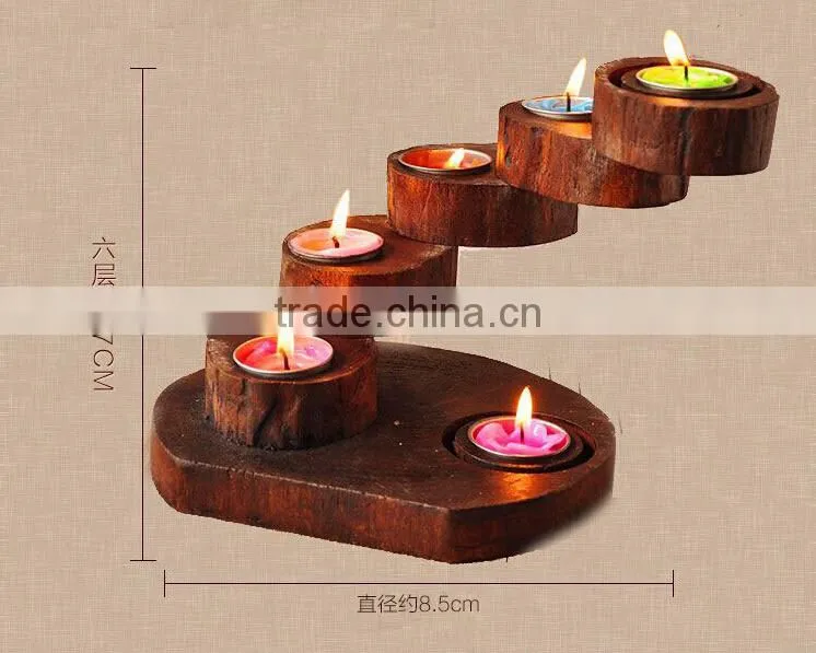 Nature teak wood rotary candle holder with free nice candles handmade crafts high quality wood candlestick