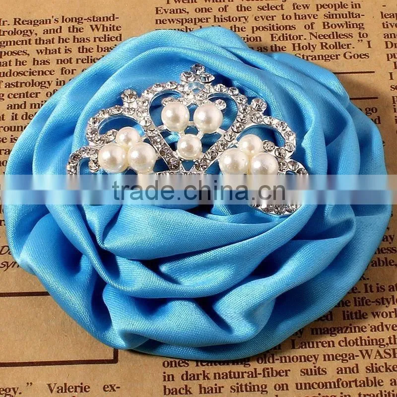 satin hanmade rose flower with crown for kids hair accessories