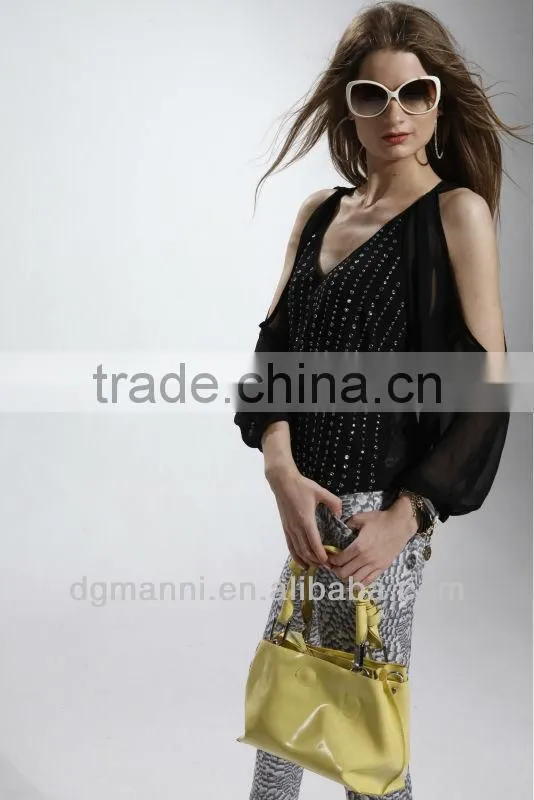 black casual blouse with off-shoulder design