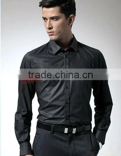 Men's black satin dress shirts tie&hanky man satin shirt
