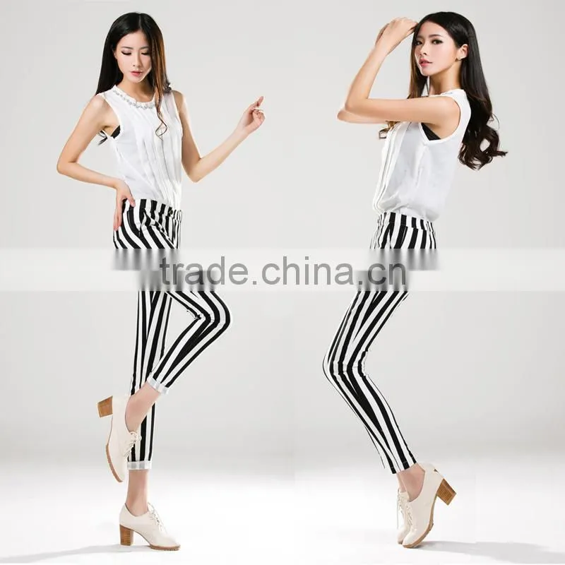 women striped pants fashion women skinny pants black white