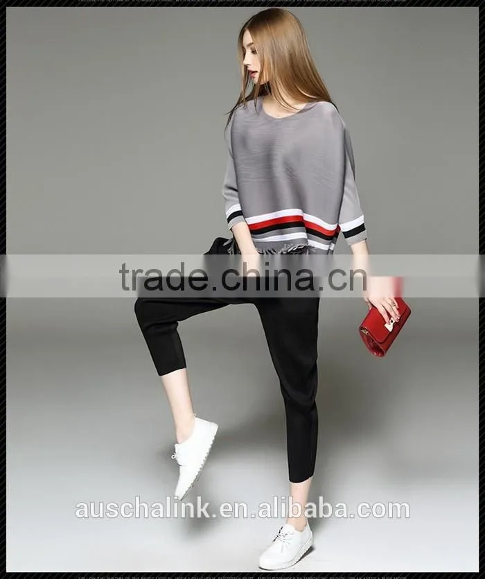 2016 summer loose oversized colorful combination striped t-shirt