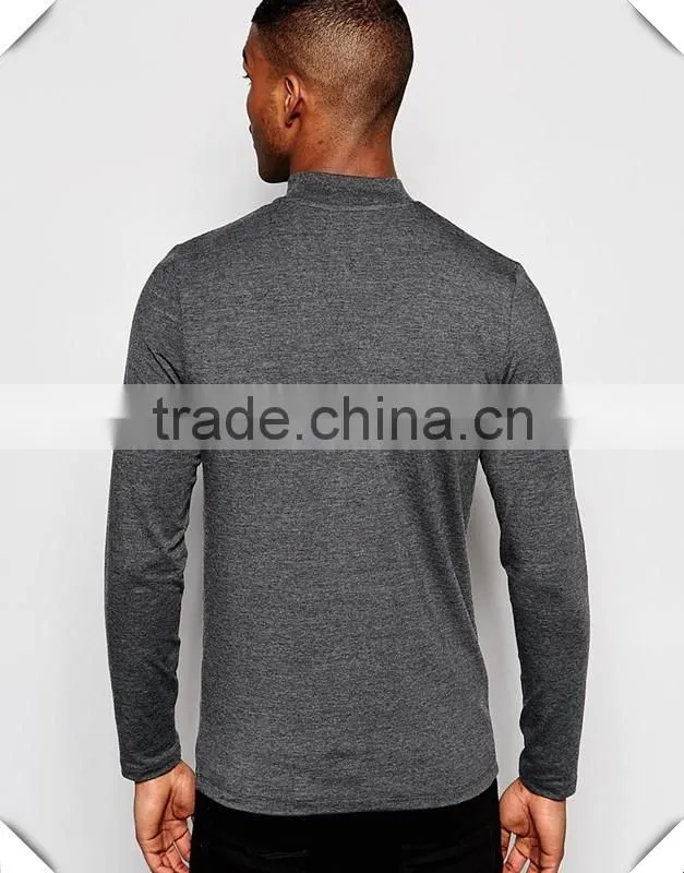 High Quality Mens 1/4 Zipper Long Sleeve T-Shirt Grey Plain Muscle Fit Gym T Shirt Sports Wear OEM