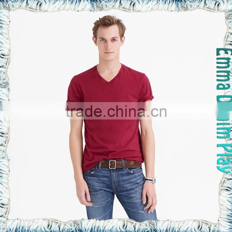 Man's Custom Fitting Wine Dyed Plain V Neck T Shirts