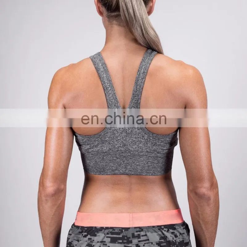 Custom yoga wear wholesale dry fit sport bra fitness women seamless performance gym bra street grey