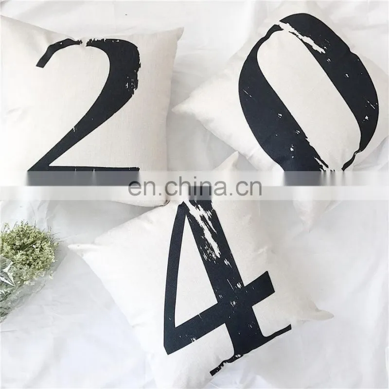 Popular Promotional Number Design Cotton Linen Cushion cover