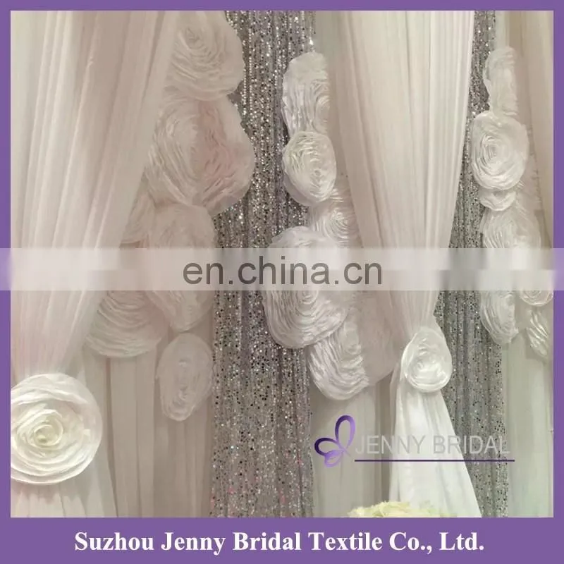 BCK114 cheap retractable indian style luxury hotel curtains with organza flowers