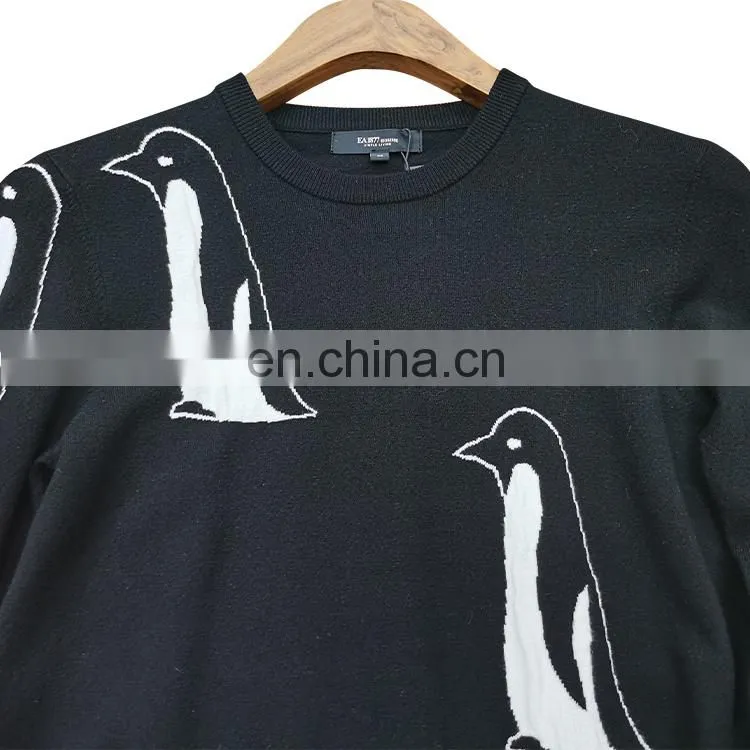 DiZNEW Custom latest flat knitting sweater fashion pattern crew neck fancy black men sweater