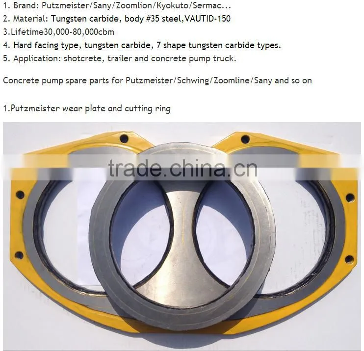 Putzmeister insert plate and wear ring for concrete pump