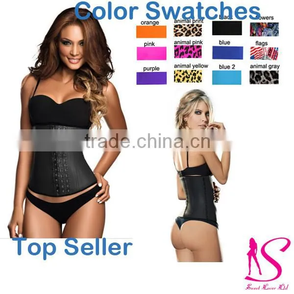 2016New Arrival Top Selling 3 Hooks Latex Black Vest Waist Cincher Wholesale For Women And Man
