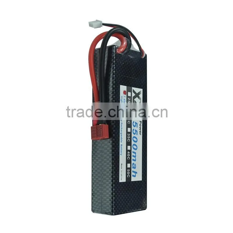 High powe hard case lipo battery 5500mah 7.4v with Universal Plug System
