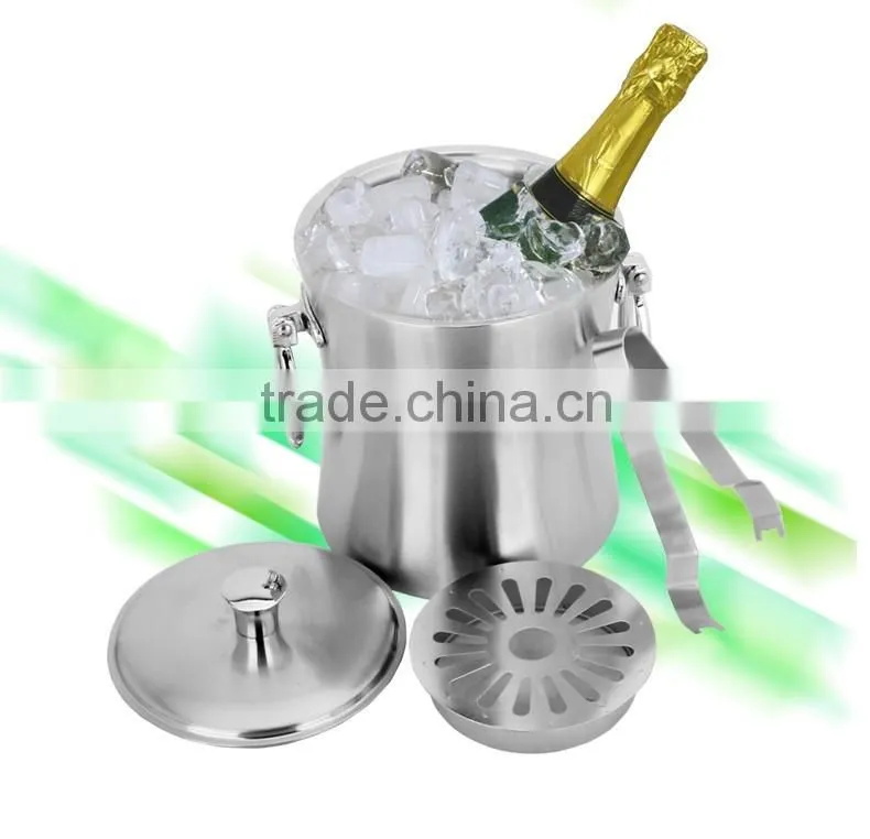 custom small stainless steel ice bucket and Tongs- double wall beer ice bucket with opener wholesale