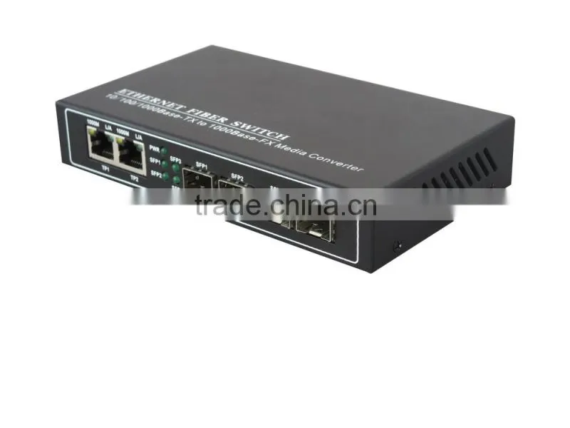 hot selling gigabit ethernet optical fiber switch 2 rj45 ports & 4sfp sockets