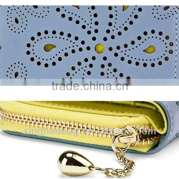 Cute Hollow flower leather wallet for girls china promotion