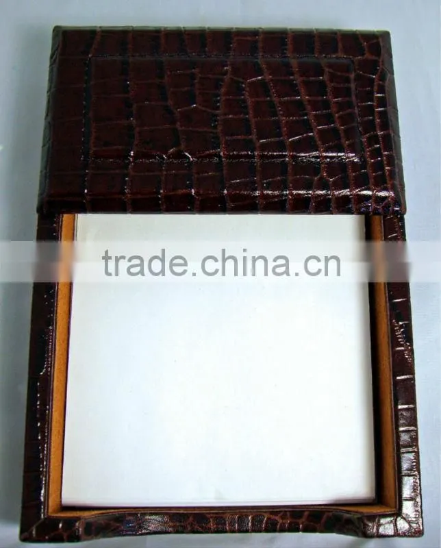 Memo Pad Holder Genuine Leather Brown Croc Desk Accessory