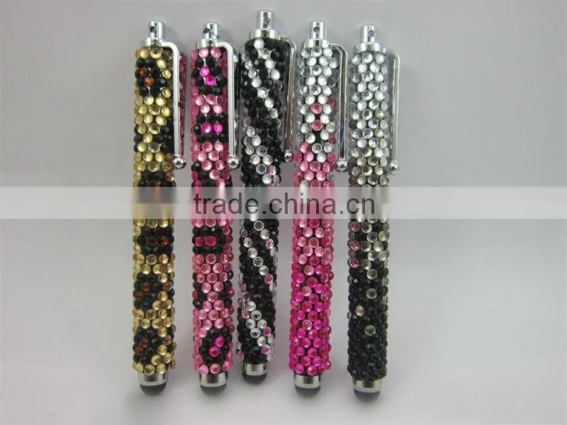 Beautiful bling stylus ball pen for touch screeen phone,ball pen with shiny stone decoration