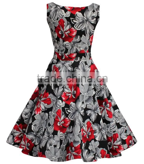 Women's cotton short frock designs rockabilly swing prom vintage dress 50s