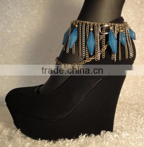 Must have!! Fan fring chains tassel blue bead boot and shoe jewelry