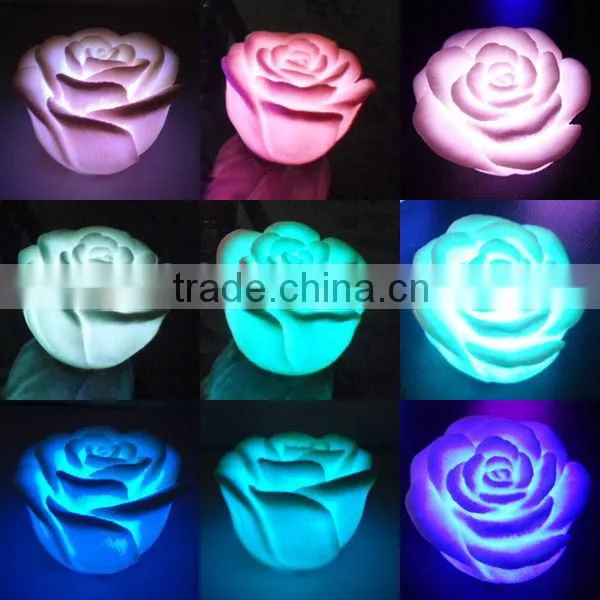 7 color changing single LED flashing plastic rose flower