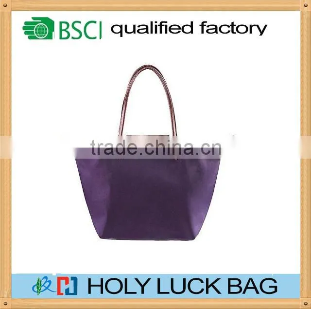 Wholesale Foldable pouch reusable shopping bags with leather handbag