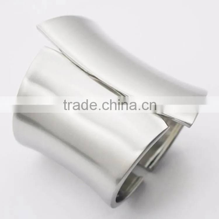 Stainless Steel Asymmetric Wide Plain Metal Bangle Silver Jewelry