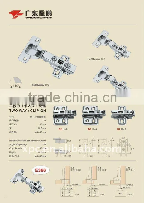 funiture hinge for cabinets with clip on type
